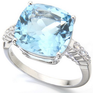 A Stylish Contemporary Blue Topaz and Diamond Ring. 18ct Gold. - Click Image to Close